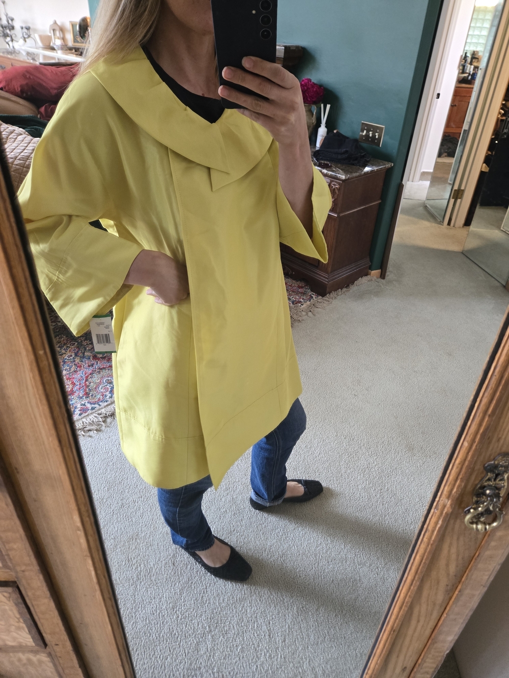 Nine West Bright Yellow Draped Trench Coat - Picture 7 of 9